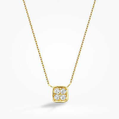 0.05 Karat Pırlanta Yuvarlak Taşlı Kare Kolye - Baroni Diamond