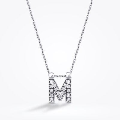 0.08 Karat Pırlanta M Harf Kolye - Baroni Diamond