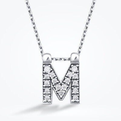0.08 Karat Pırlanta M Harf Kolye - Baroni Diamond (1)