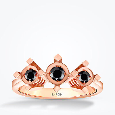0.13 Karat Siyah Taşlı Efektli Tria Yüzük - Baroni Diamond