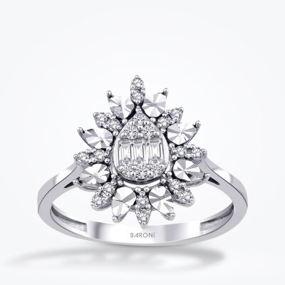 0.20 Karat Pırlanta Baget Damla Yüzük - Baroni Diamond