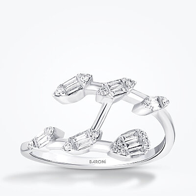 0.21 Karat Pırlanta Baget Taşlı Trend Yüzük - Baroni Diamond