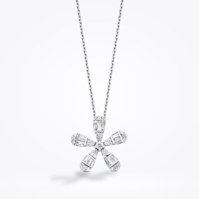 0.23 Karat Pırlanta Baget Çiçek Kolye - Baroni Diamond