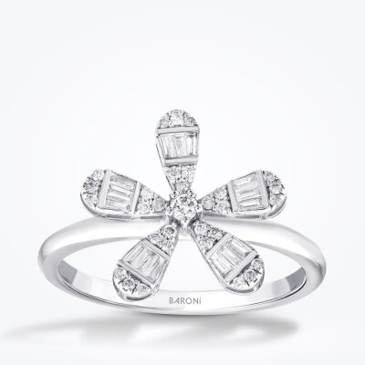 0.23 Karat Pırlanta Baget Çiçek Yüzük - Baroni Diamond