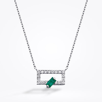 0.29 Karat Pırlanta Zümrüt Kolye - Baroni Diamond