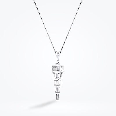 0.32 Karat Pırlanta Baget Taşlı Sarkan Kolye - Baroni Diamond