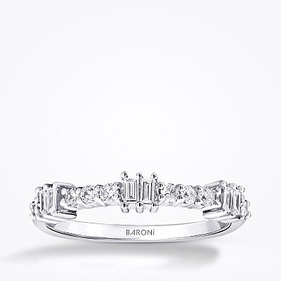 0.34 Karat Pırlanta Baget Detaylı Yüzük - Baroni Diamond