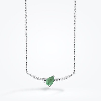 0.36 Karat Pırlanta Damla Taşlı Zümrüt Kolye - Baroni Diamond
