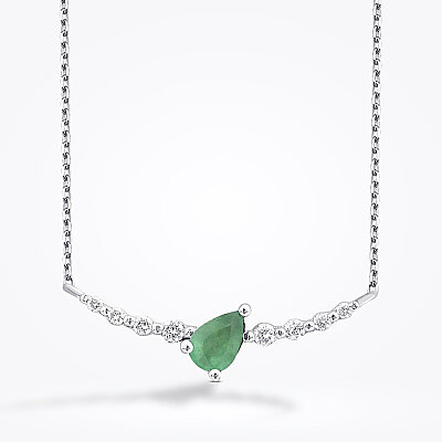 0.36 Karat Pırlanta Damla Taşlı Zümrüt Kolye - Baroni Diamond (1)