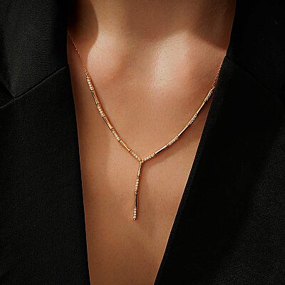 0.37 Karat Pırlanta Uzun Sarkan Taşlı Trend Kolye - Baroni Diamond (1)