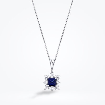 0.38 Karat Pırlanta Safir Kolye - Baroni Diamond