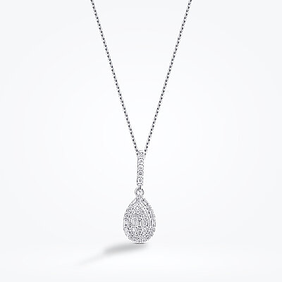 0.39 Karat Pırlanta Baget Taşlı Damla Kolye - Baroni Diamond (1)