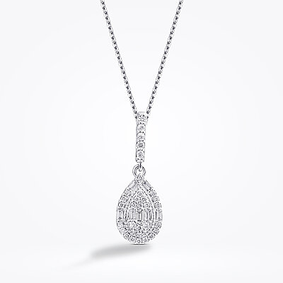 0.39 Karat Pırlanta Baget Taşlı Damla Kolye - Baroni Diamond