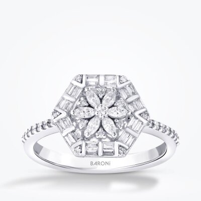 0.43 Karat Pırlanta Baget Çiçek Yüzük - Baroni Diamond
