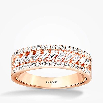 0.45 Karat Pırlanta Baget Detaylı Trend Yüzük - Baroni Diamond