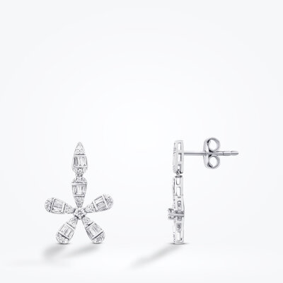 0.50 Karat Pırlanta Baget Çiçek Küpe - Baroni Diamond