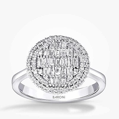 0.50 Karat Pırlanta Baget Taşlı Yuvarlak Yüzük - Baroni Diamond