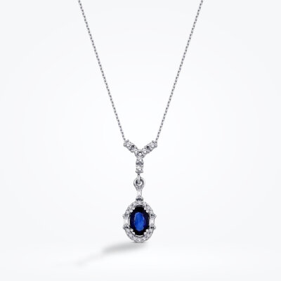 0.52 Karat Pırlanta Safir Kolye - Baroni Diamond