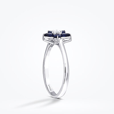 0.56 Karat Pırlanta Damla Taşlı Safir Çiçek Yüzük - Baroni Diamond (1)