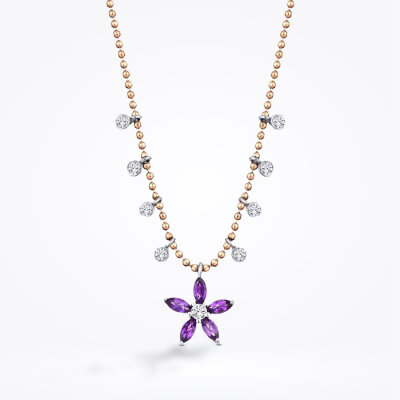 0.57 Karat Pırlanta Ametist Çiçek Kolye - Baroni Diamond