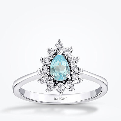 0.57 Karat Pırlanta Damla Taşlı Blue Topaz Yüzük - Baroni Diamond