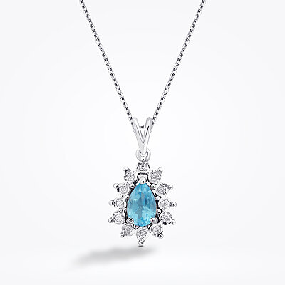0.58 Karat Pırlanta Damla Taşlı Blue Topaz Kolye - Baroni Diamond