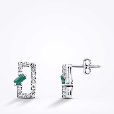 0.58 Karat Pırlanta Zümrüt Küpe - Baroni Diamond