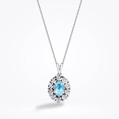 0.59 Karat Pırlanta Blue Topaz Kolye - Baroni Diamond
