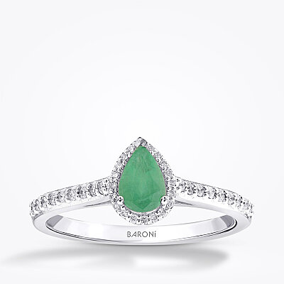 0.59 Karat Pırlanta Damla Zümrüt Yüzük - Baroni Diamond