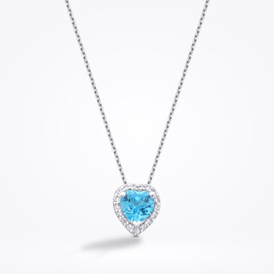 0.61 Karat Pırlanta Blue Topaz Kalp Kolye - Baroni Diamond