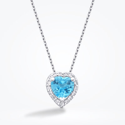 0.61 Karat Pırlanta Blue Topaz Kalp Kolye - Baroni Diamond (1)