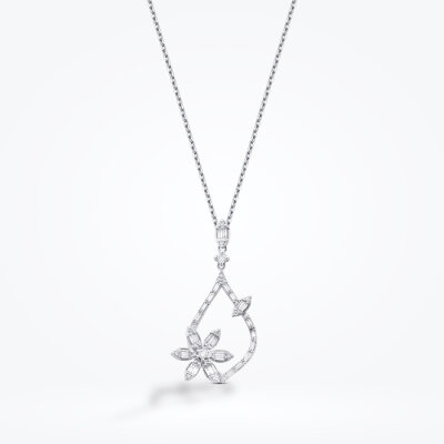 0.62 Karat Pırlanta Baget Taşlı Çiçek Kolye - Baroni Diamond