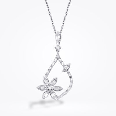 0.62 Karat Pırlanta Baget Taşlı Çiçek Kolye - Baroni Diamond (1)