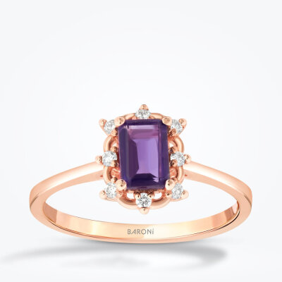 0.62 Karat Pırlanta Emerald Ametist Yüzük - Baroni Diamond