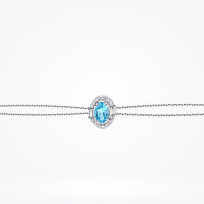 0.63 Karat Pırlanta Baget Taşlı Blue Topaz Bileklik - Baroni Diamond (1)