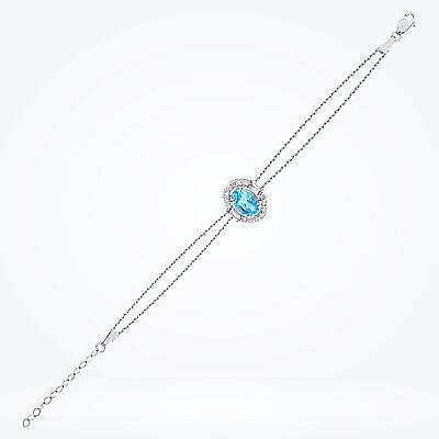0.63 Karat Pırlanta Baget Taşlı Blue Topaz Bileklik - Baroni Diamond