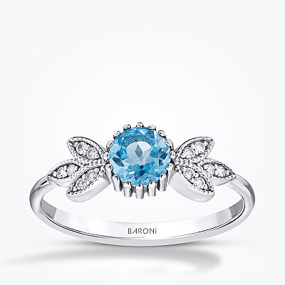 0.63 Karat Pırlanta Blue Topaz Yüzük - Baroni Diamond