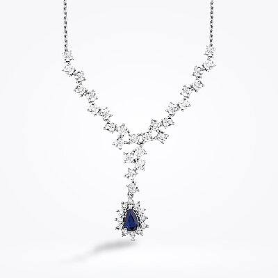 0.64 Karat Pırlanta Damla Taşlı Safir Gerdanlık - Baroni Diamond