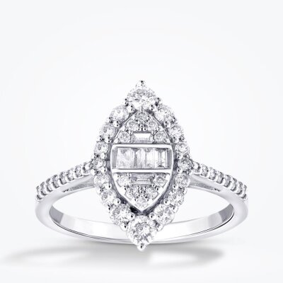 0.65 Karat Pırlanta Baget Damla Yüzük - Baroni Diamond