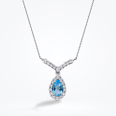 0.66 Karat Pırlanta Blue Topaz Kolye - 1