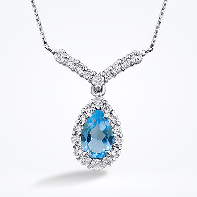 0.66 Karat Pırlanta Blue Topaz Kolye - 2