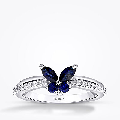 0.69 Karat Pırlanta Safir Kelebek Yüzük - Baroni Diamond