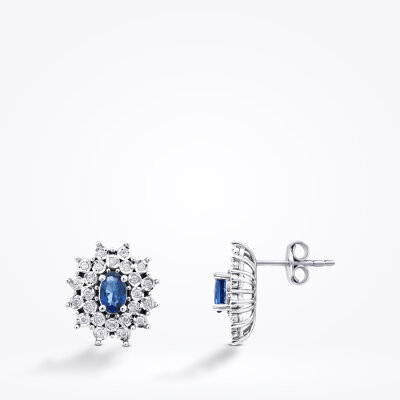 0.72 Karat Pırlanta Safir Küpe - Baroni Diamond