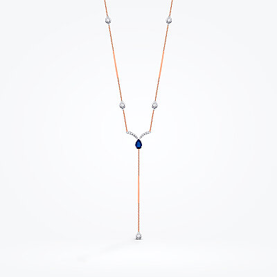 0.73 Karat Pırlanta Safir Y Kolye - Baroni Diamond