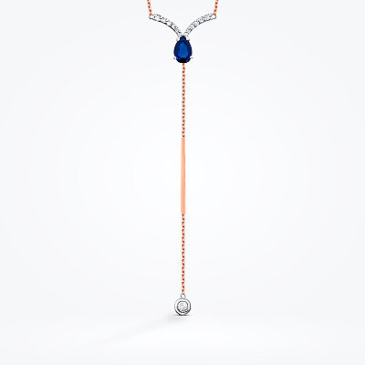 0.73 Karat Pırlanta Safir Y Kolye - Baroni Diamond (1)