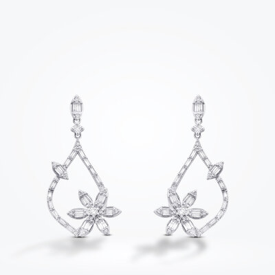 0.80 Karat Pırlanta Baget Taşlı Çiçek Küpe - Baroni Diamond (1)