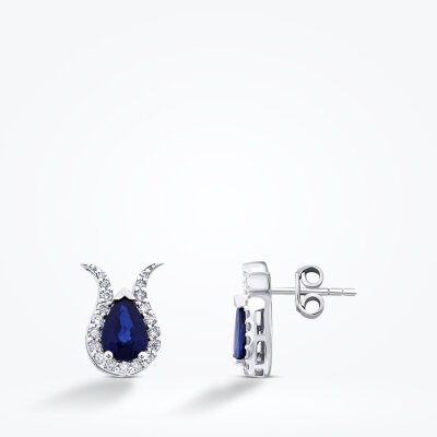 0.82 Karat Pırlanta Damla Taşlı Safir Küpe - Baroni Diamond