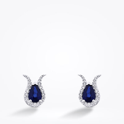 0.82 Karat Pırlanta Damla Taşlı Safir Küpe - Baroni Diamond (1)