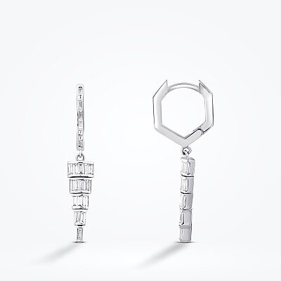 0.83 Karat Pırlanta Baget Taşlı Sarkan Küpe - Baroni Diamond