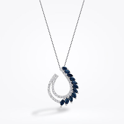 0.87 Karat Pırlanta Markiz Taşlı Safir Trend Kolye - Baroni Diamond (1)